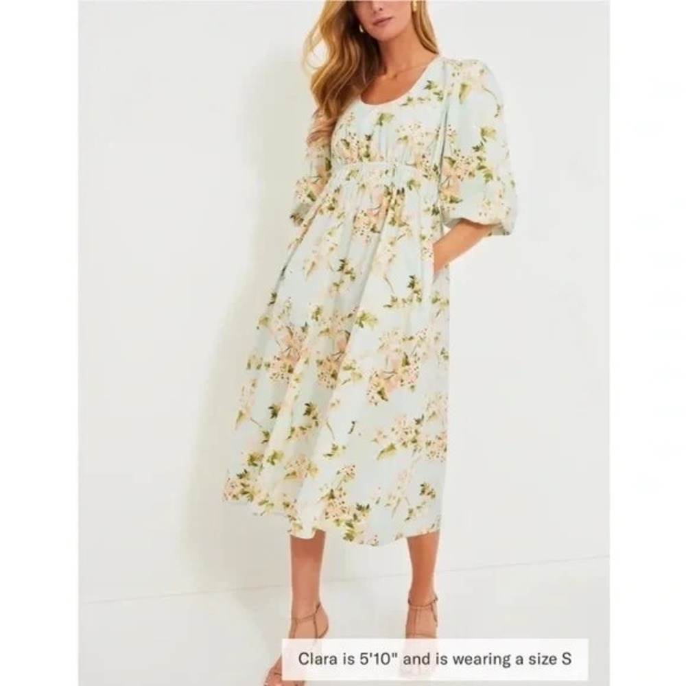 Tuckernuck Aqua Watercolor Marlena Dress Green Floral Cotton Midi NWT Medium